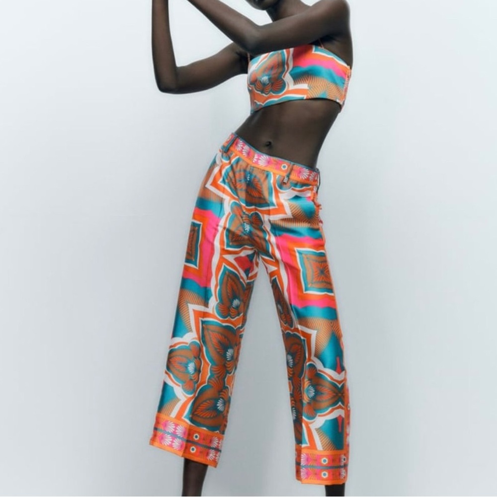 Zara Multicolored Crop Top Two Piece Satin